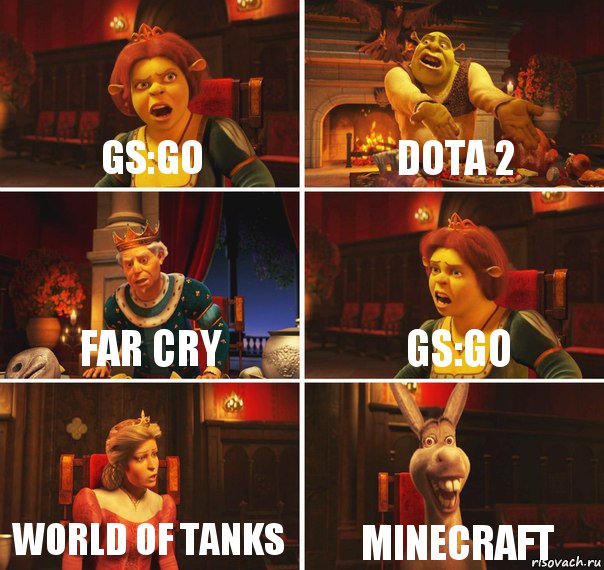 GS:GO Dota 2 FAR CRY GS:GO World of tanks Minecraft, Комикс  Шрек Фиона Гарольд Осел