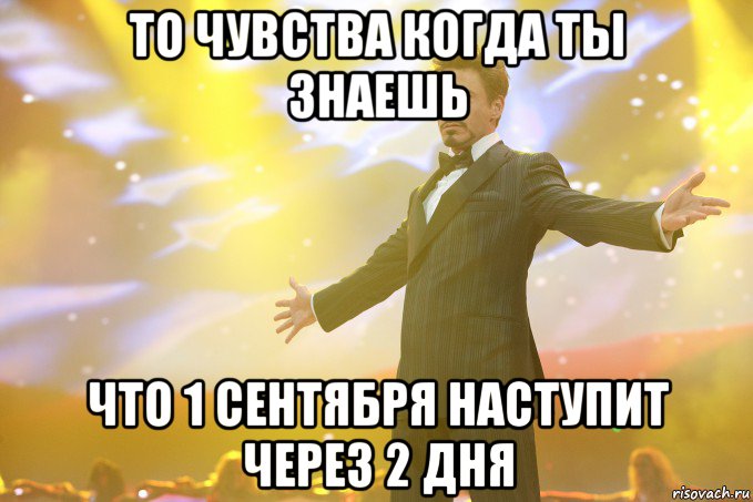 то чувства когда ты знаешь что 1 сентября наступит через 2 дня, Мем Тони Старк (Роберт Дауни младший)