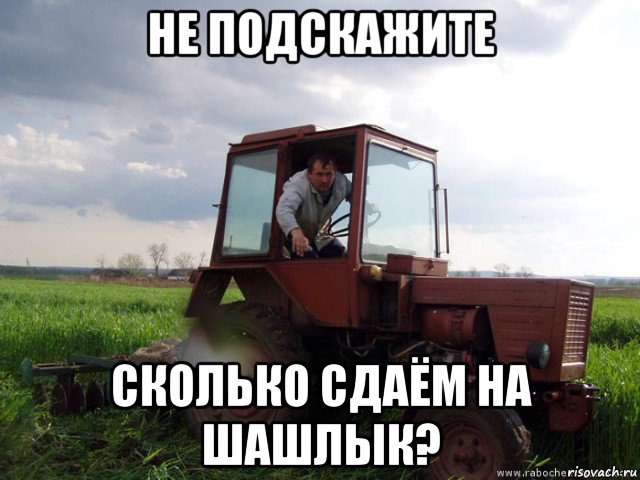не подскажите сколько сдаём на шашлык?, Мем Тракторист