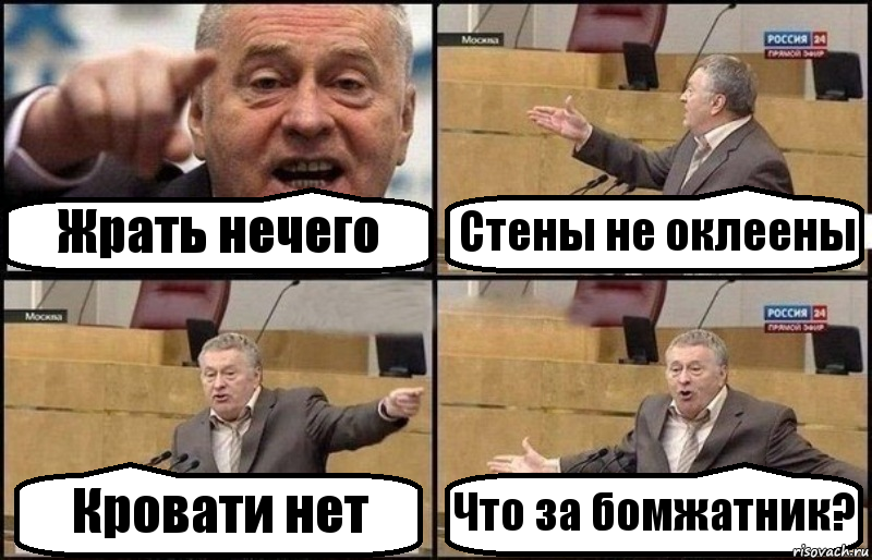 Жрать нечего Стены не оклеены Кровати нет Что за бомжатник?, Комикс Жириновский