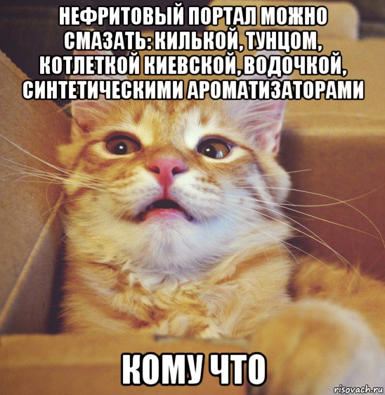 нефритовый портал можно смазать: килькой, тунцом, котлеткой киевской, водочкой, синтетическими ароматизаторами кому что