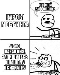 КУрсы моббинга Где мой бифштекс? У вас паранойя, запишитесь к нашему психиатру, Комикс аааа шок