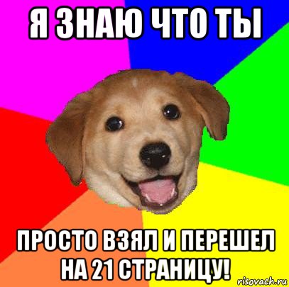 я знаю что ты просто взял и перешел на 21 страницу!, Мем Advice Dog