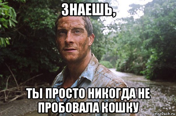 знаешь, ты просто никогда не пробовала кошку, Мем беар гриллс