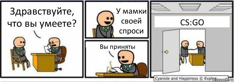 Здравствуйте, что вы умеете? У мамки своей спроси Вы приняты CS:GO, Комикс Собеседование на работу