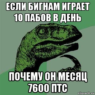 если бигнам играет 10 пабов в день почему он месяц 7600 птс, Мем Филосораптор