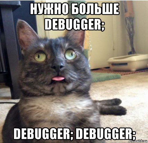 нужно больше debugger; debugger; debugger;, Мем   Кот завис
