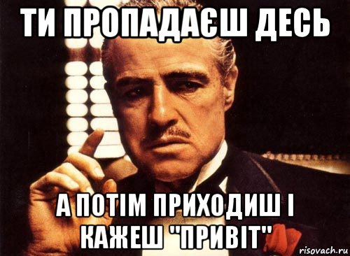 ти пропадаєш десь а потім приходиш і кажеш "привіт", Мем крестный отец