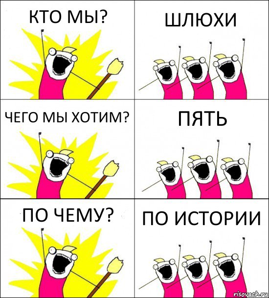 КТО МЫ? ШЛЮХИ ЧЕГО МЫ ХОТИМ? ПЯТЬ ПО ЧЕМУ? ПО ИСТОРИИ, Комикс кто мы