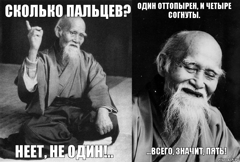 Сколько пальцев? Неет, не один!.. Один оттопырен, и четыре согнуты. ...Всего, значит, пять!, Комикс Мудрец-монах (4 зоны)