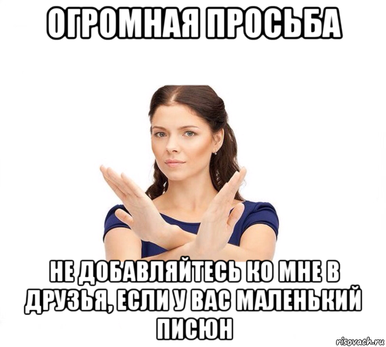 огромная просьба не добавляйтесь ко мне в друзья, если у вас маленький писюн, Мем Не зовите