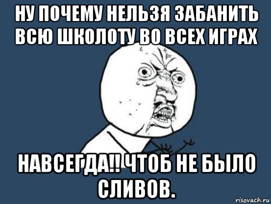 ну почему нельзя забанить всю школоту во всех играх навсегда!! чтоб не было сливов., Мем Ну почему