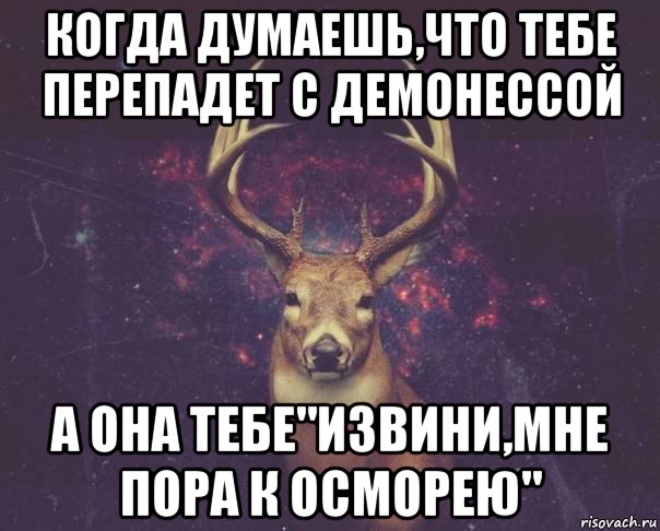 когда думаешь,что тебе перепадет с демонессой а она тебе"извини,мне пора к осморею", Мем  олень наивный