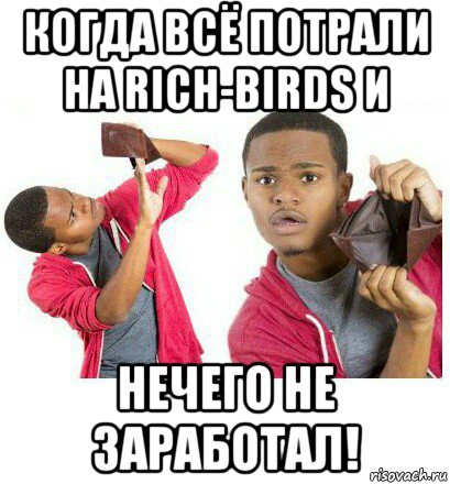 когда всё потрали на rich-birds и нечего не заработал!, Мем  Пустой кошелек