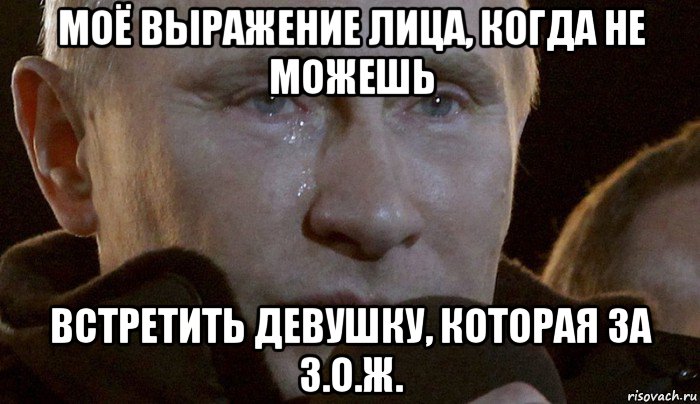 моё выражение лица, когда не можешь встретить девушку, которая за з.о.ж., Мем Плачущий Путин