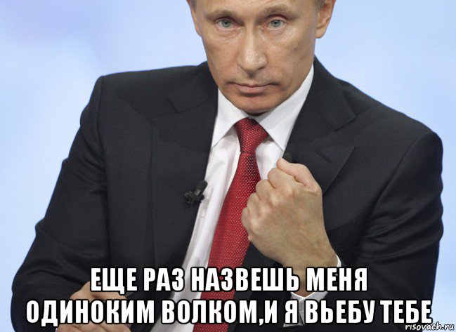  еще раз назвешь меня одиноким волком,и я вьебу тебе, Мем Путин показывает кулак