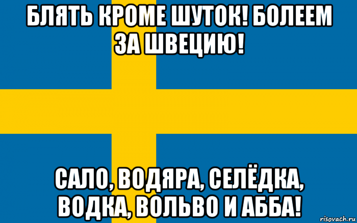 блять кроме шуток! болеем за швецию! сало, водяра, селёдка, водка, вольво и абба!
