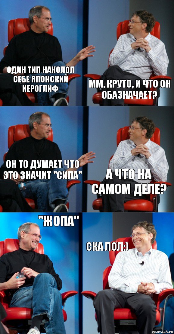 Один тип наколол себе японский иероглиф Мм, круто, и что он обазначает? Он то думает что это значит "СИЛА" А что на самом деле? "ЖОПА" ска лол:), Комикс Стив Джобс и Билл Гейтс (6 зон)