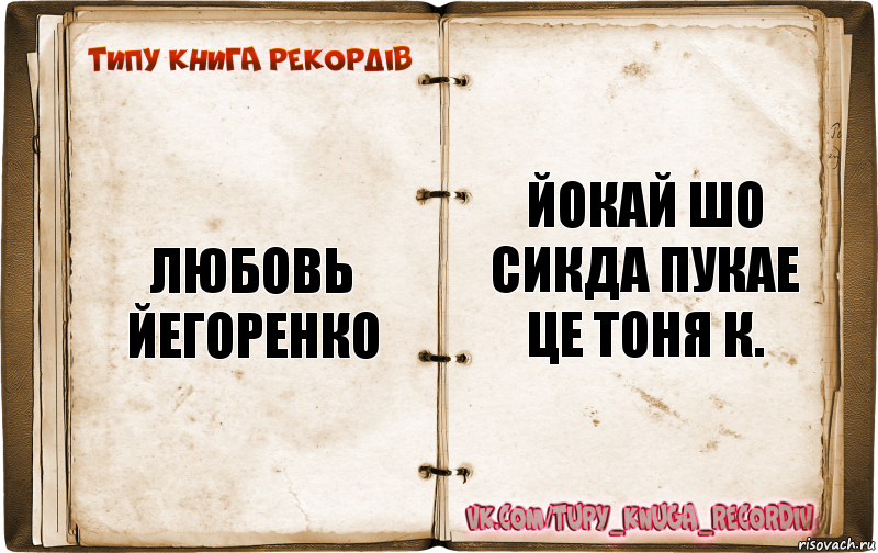 Любовь йегоренко Йокай шо сикда пукае це тоня к., Комикс  Типу книга рекордв