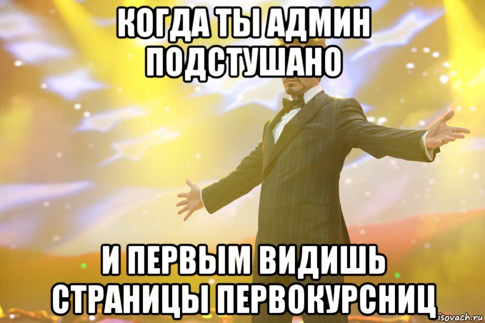 когда ты админ подстушано и первым видишь страницы первокурсниц, Мем Тони Старк (Роберт Дауни младший)