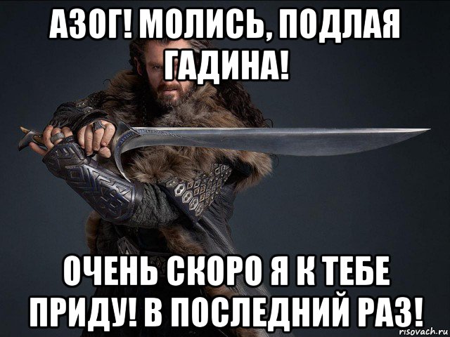 азог! молись, подлая гадина! очень скоро я к тебе приду! в последний раз!, Мем торин дубощит