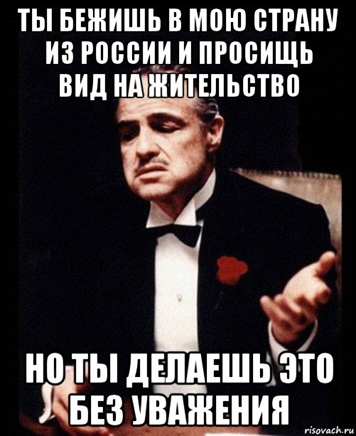 ты бежишь в мою страну из россии и просищь вид на жительство но ты делаешь это без уважения, Мем ты делаешь это без уважения