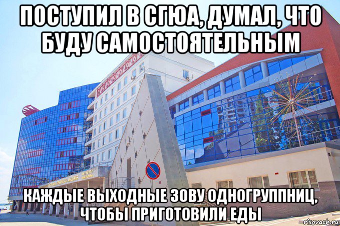 поступил в сгюа, думал, что буду самостоятельным каждые выходные зову одногруппниц, чтобы приготовили еды