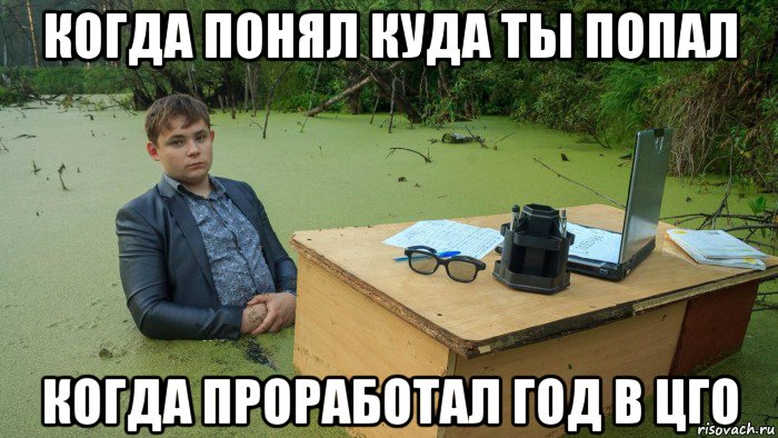 когда понял куда ты попал когда проработал год в цго, Мем  Парень сидит в болоте