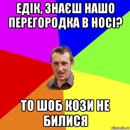 едік, знаєш нашо перегородка в носі? то шоб кози не билися, Мем Чоткий паца