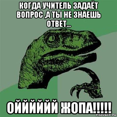 когда учитель задаёт вопрос ,а ты не знаешь ответ... ойййййй жопа!!!!!, Мем Филосораптор