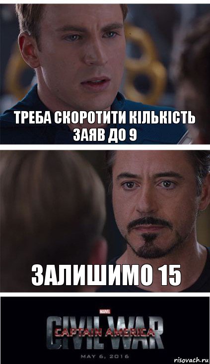 Треба скоротити кількість заяв до 9 Залишимо 15, Комикс   Гражданская Война