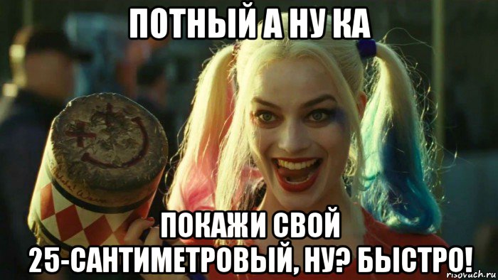 потный а ну ка покажи свой 25-сантиметровый, ну? быстро!, Мем    Harley quinn