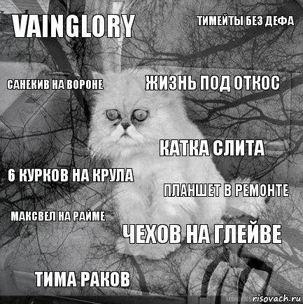 Vainglory Планшет в ремонте Жизнь под откос Тима раков 6 курков на крула Тимейты без дефа Чехов на Глейве Санекив на Вороне Максвел на райме Катка слита, Комикс  кот безысходность