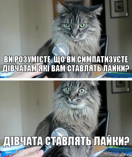 Ви розумієте, що ви симпатизуєте дівчатам які вам ставлять лайки? Дівчата ставлять лайки?, Комикс  кот с микрофоном