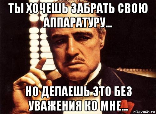 ты хочешь забрать свою аппаратуру... но делаешь это без уважения ко мне..., Мем крестный отец