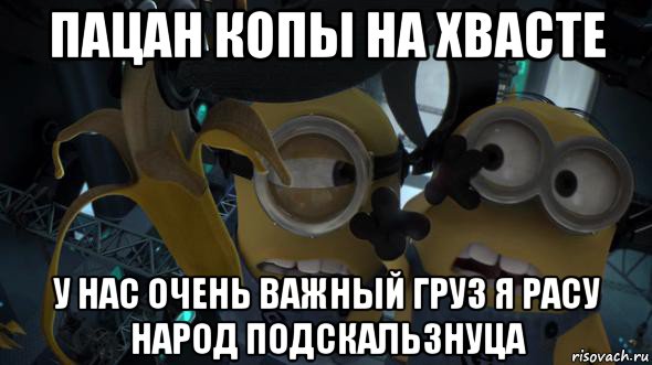 пацан копы на хвасте у нас очень важный груз я расу народ подскальзнуца, Мем   Миньоны и банан