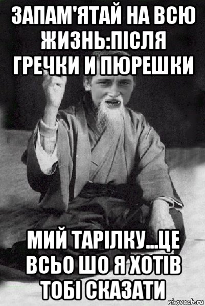 запам'ятай на всю жизнь:після гречки и пюрешки мий тарілку...це всьо шо я хотів тобі сказати, Мем Мудрий паца