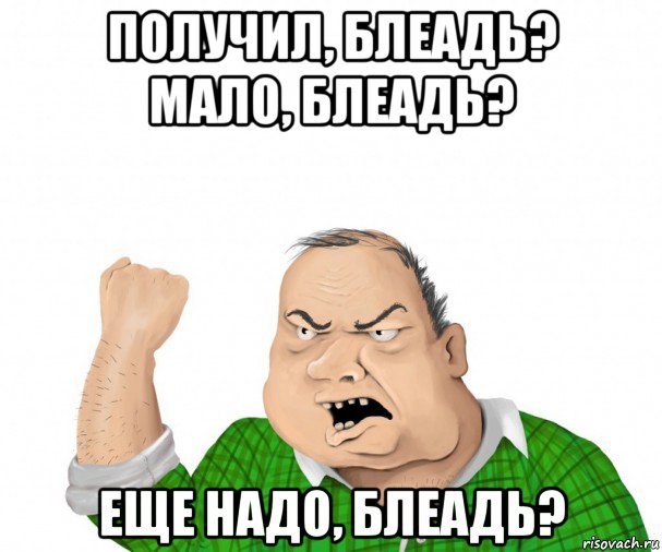 получил, блеадь? мало, блеадь? еще надо, блеадь?, Мем мужик