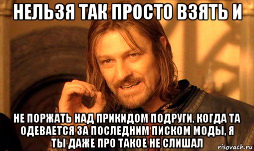 нельзя так просто взять и не поржать над прикидом подруги, когда та одевается за последним писком моды, я ты даже про такое не слишал, Мем Нельзя просто так взять и (Боромир мем)