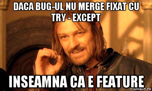 daca bug-ul nu merge fixat cu try - except inseamna ca e feature, Мем Нельзя просто так взять и (Боромир мем)