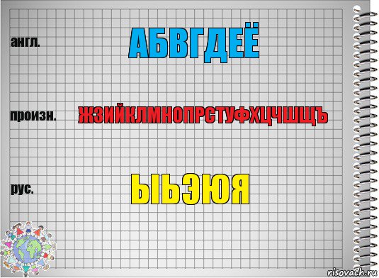 абвгдеё жзийклмнопрстуфхцчшщъ ыьэюя, Комикс  Перевод с английского