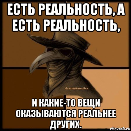 есть реальность, а есть реальность, и какие-то вещи оказываются реальнее других., Мем Plague doctor