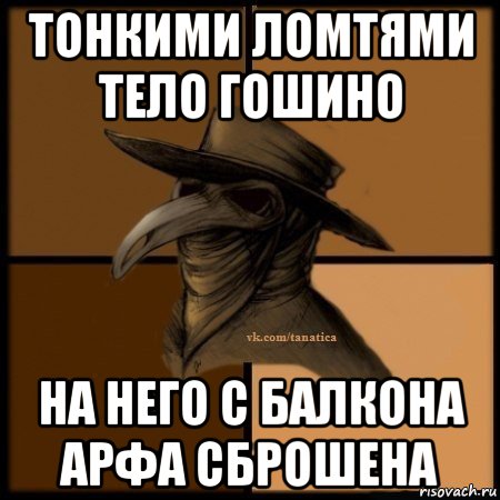 тонкими ломтями тело гошино на него с балкона арфа сброшена, Мем Plague doctor