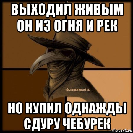 выходил живым он из огня и рек но купил однажды сдуру чебурек, Мем Plague doctor