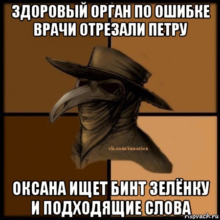 здоровый орган по ошибке врачи отрезали петру оксана ищет бинт зелёнку и подходящие слова, Мем Plague doctor