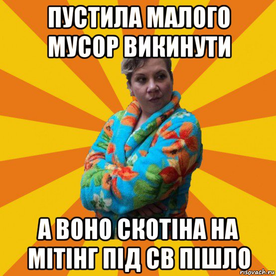 пустила малого мусор викинути а воно скотіна на мітінг під св пішло, Мем Типичная мама