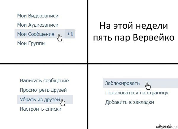 На этой недели пять пар Вервейко, Комикс  Удалить из друзей