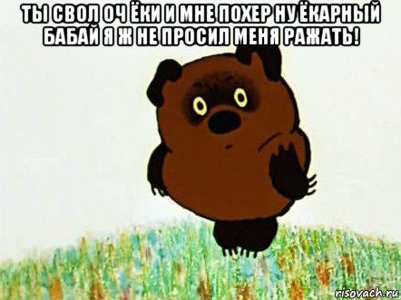 ты свол оч ёки и мне похер ну ёкарный бабай я ж не просил меня ражать! 