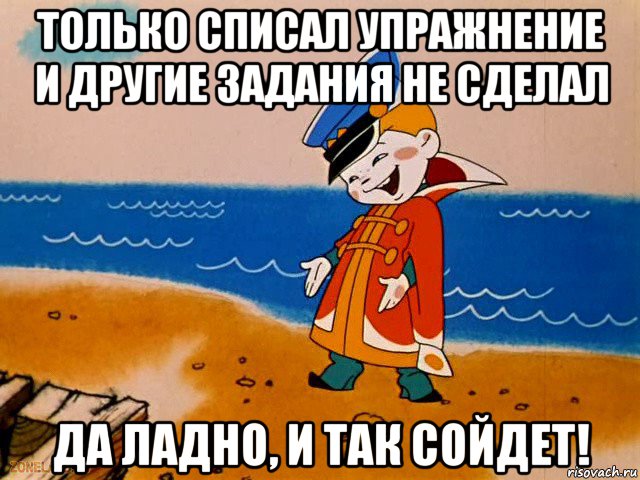 только списал упражнение и другие задания не сделал да ладно, и так сойдет!