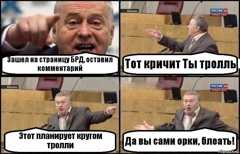 Зашел на страницу БРД, оставил комментарий Тот кричит Ты тролль Этот планирует кругом тролли Да вы сами орки, блеать!, Комикс Жириновский